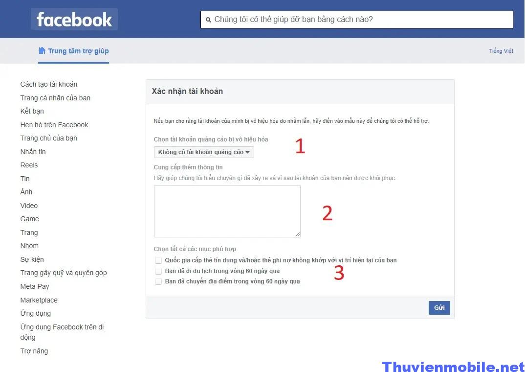 kháng tài khoản FaceBook