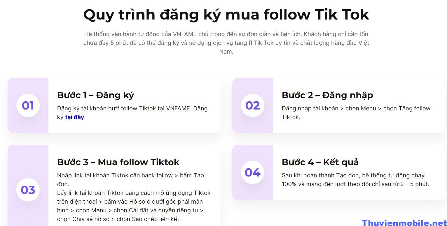 Quy trình đăng follow Tik Tok đơn giản, tự động tại Vnfame